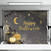 Aperturee - Aperturee Dark Night Gold Pumpkins Moon Halloween Backdrop